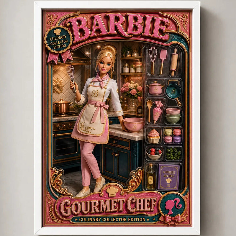 Cuadro Barbie Chef Cocina Decoracion Dormitorio Muñeca Marco Blanco