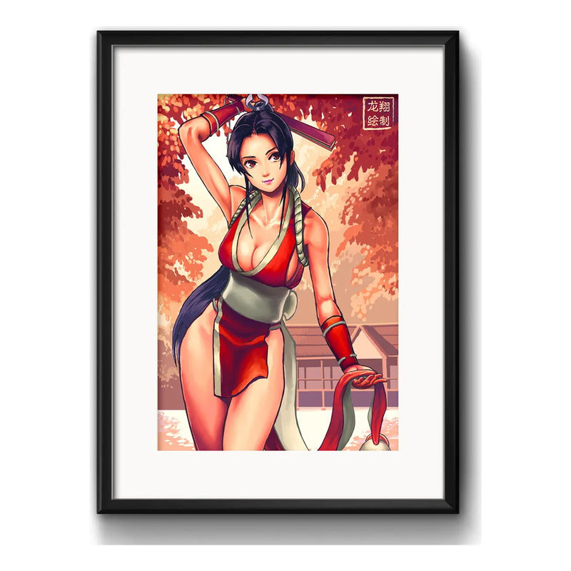 Cuadro Mai Shiranui King Of Fighters Game Arte Con Paspartú Marco Negro