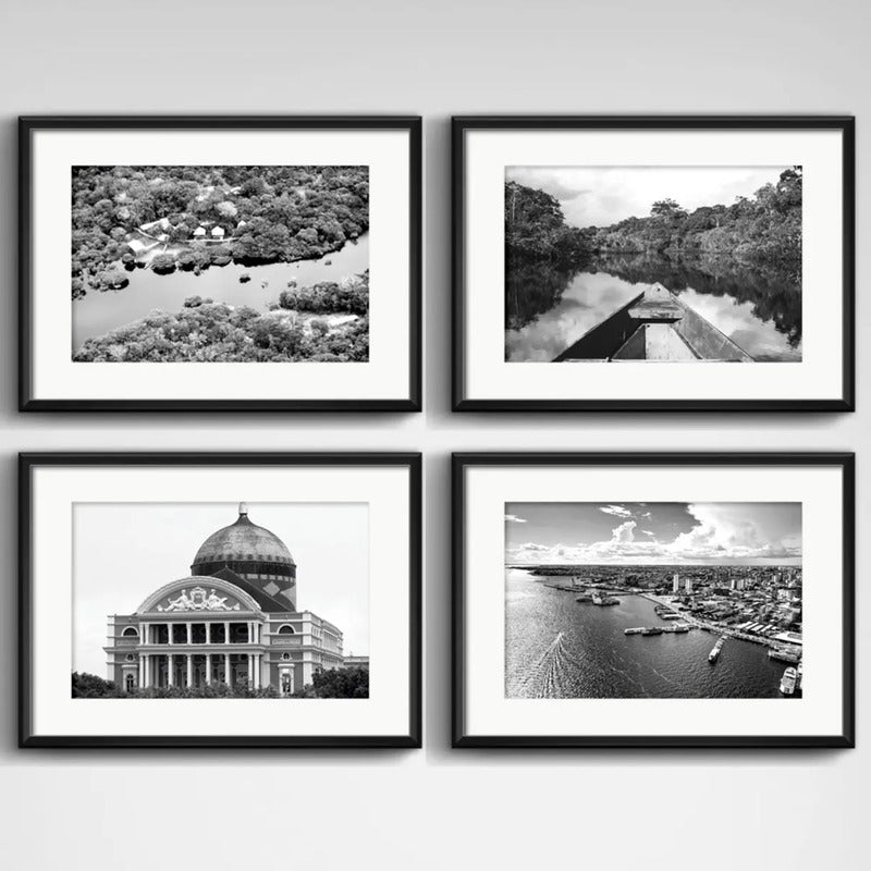 Set 4 Cuadros Manaus Amazonas Rio Selva Brasil Con Paspartu