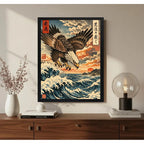 Cuadro Águila Volando Ola Kanagawa Japón Arte Oriental Marco Negro