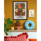 Cuadro Loro Y Flores William Morris Botanico Aves Floral B1 Marco Negro