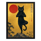 Cuadro Gato Negro Haciendo Yoga Arte Japones Meditacion Zen Marco Negro