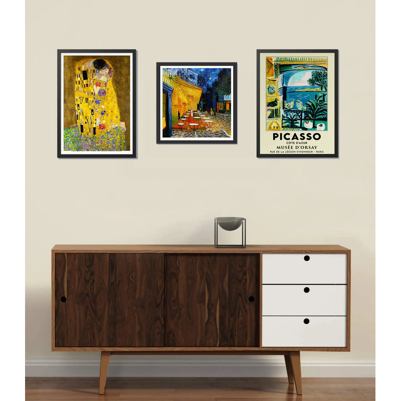 Set 3 Cuadros Para Living Cocina Estudio Famous Artists Gustav Klimt Van Gogh Picasso Con Marco Negro