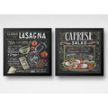 Set 2 Cuadros Lasaña Clásica Ensalada Caprese Recetas Cocina Marco Negro