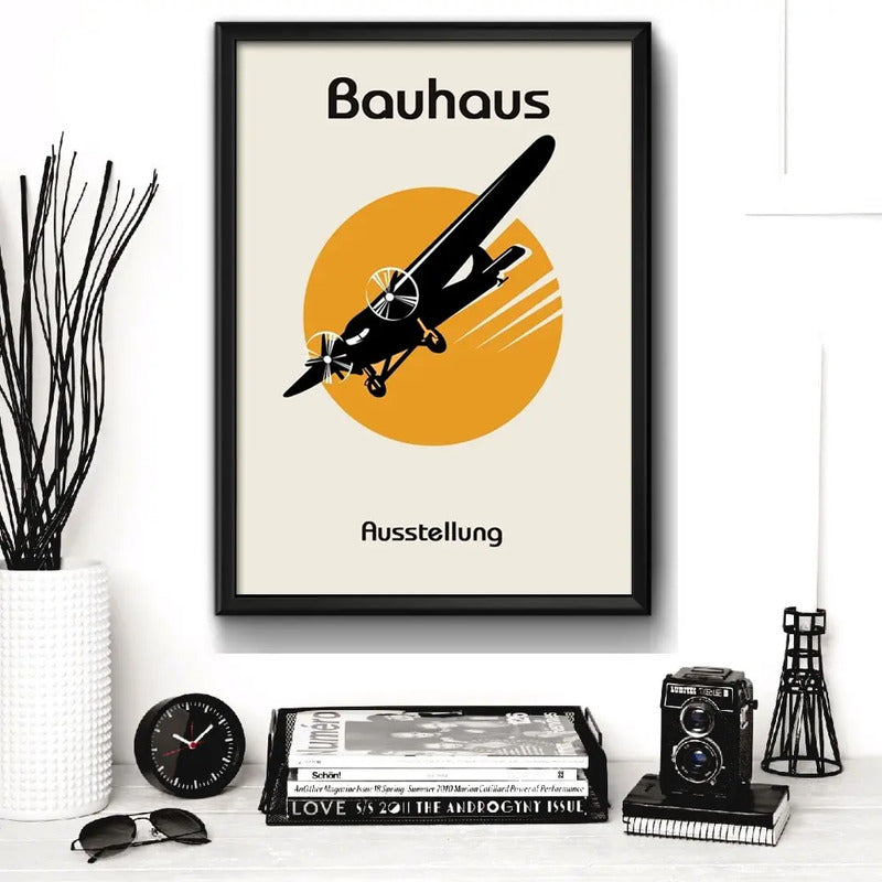 Cuadro Bauhaus Arte Objectos Formas Geometricas Colores Avión Marco Negro