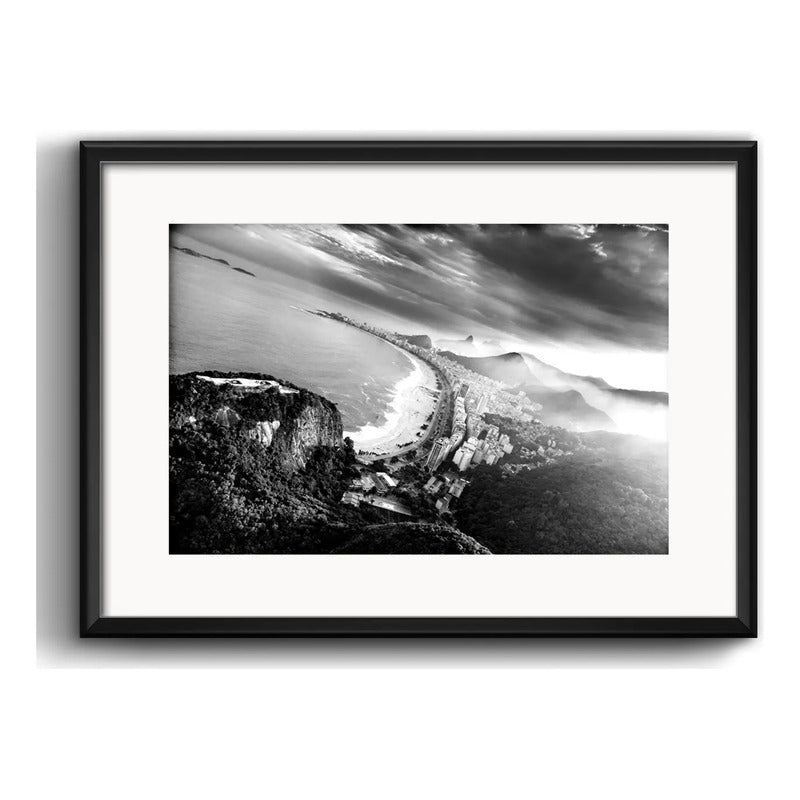Cuadro Rio De Janeiro Fotos Blanco Negro Brs5 Con Paspartú Playa De Copacabana Con Marco Negro