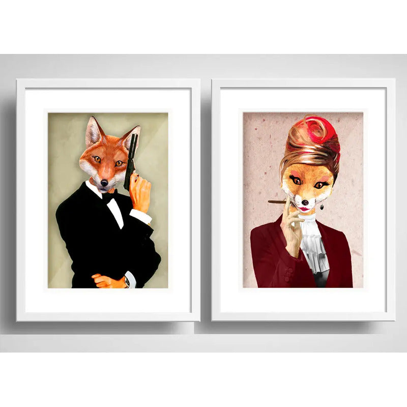 Set 2 Cuadros Pareja Zorro 007 James Bond Retro Con Paspartu