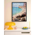 Cuadro Dormitorio Living Claude Monet Barcos Playa Étretat Marco Negro