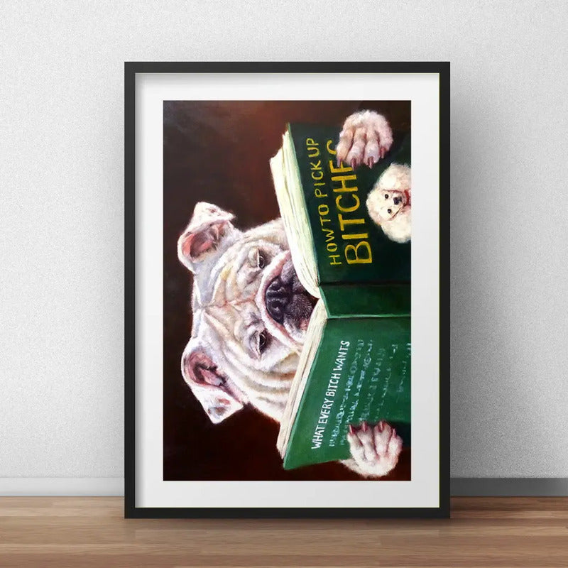 Cuadro Bulldog Inglês Libro Perro Decoracion Con Paspartú Marco Negro
