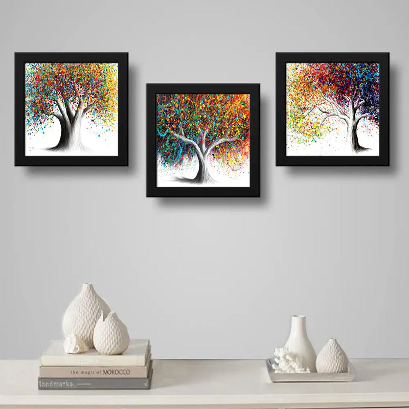 Set 3 Cuadros Árboles Coloridos Árbol Botanico Decoracion