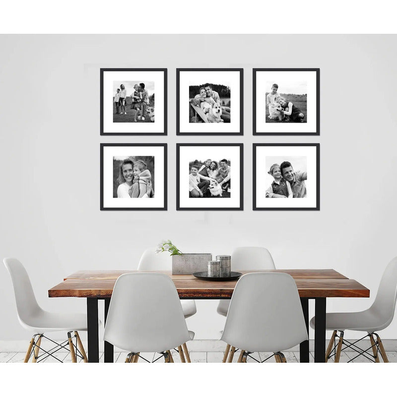 Wall 6 Cuadros Fotos Familiares Personalizado Blanco Y Negro Marco Negro