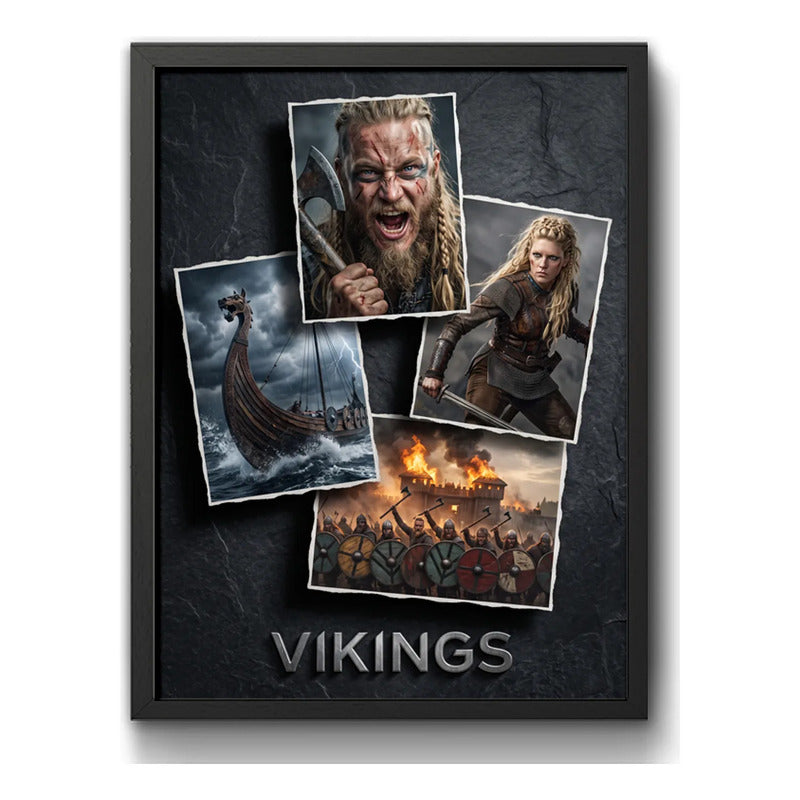 Cuadro Vikings Serie Tv Vikingos Arte Medieval Decoracion Marco Negro