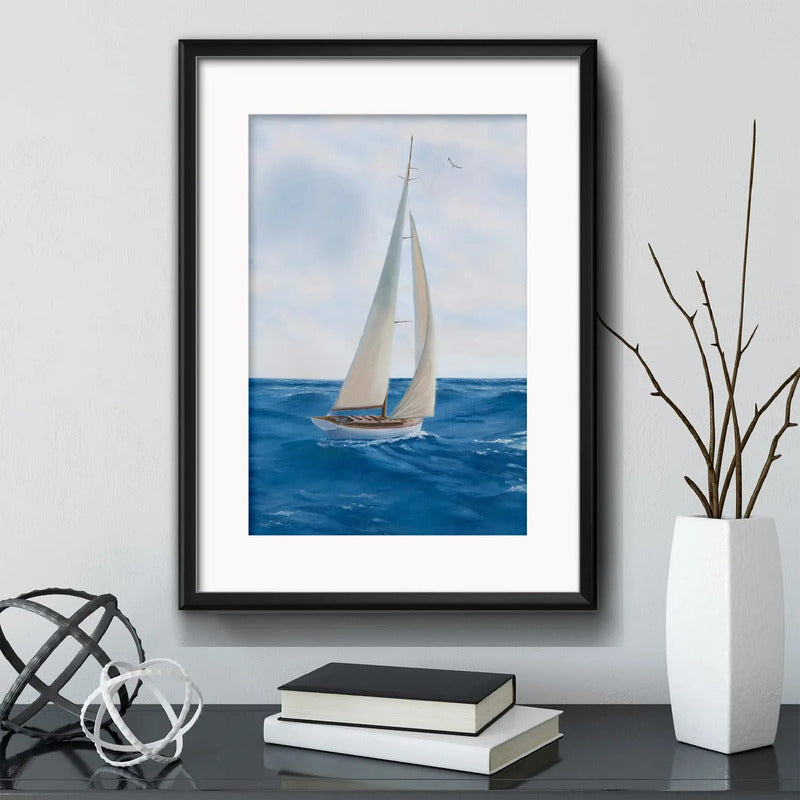Cuadro Vela Velero Mar Pescador Brs2 Decoracion Con Paspartú Marco Negro