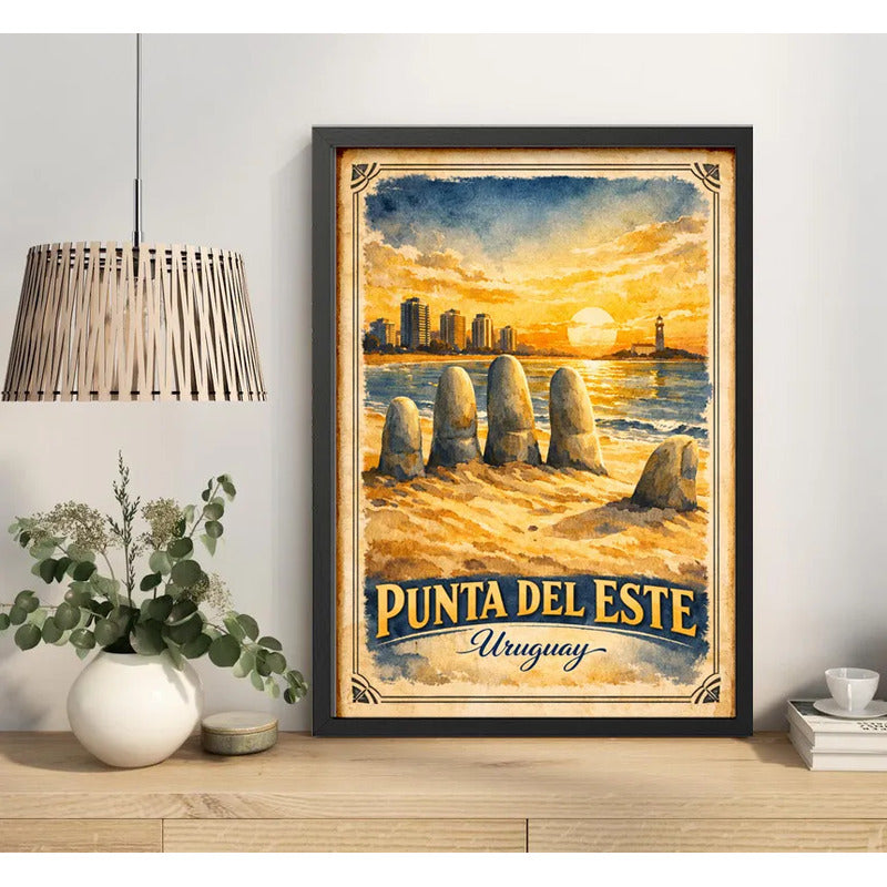 Cuadro Punta Del Este Los Dedos La Mano Arte Retro Uruguay Marco Negro