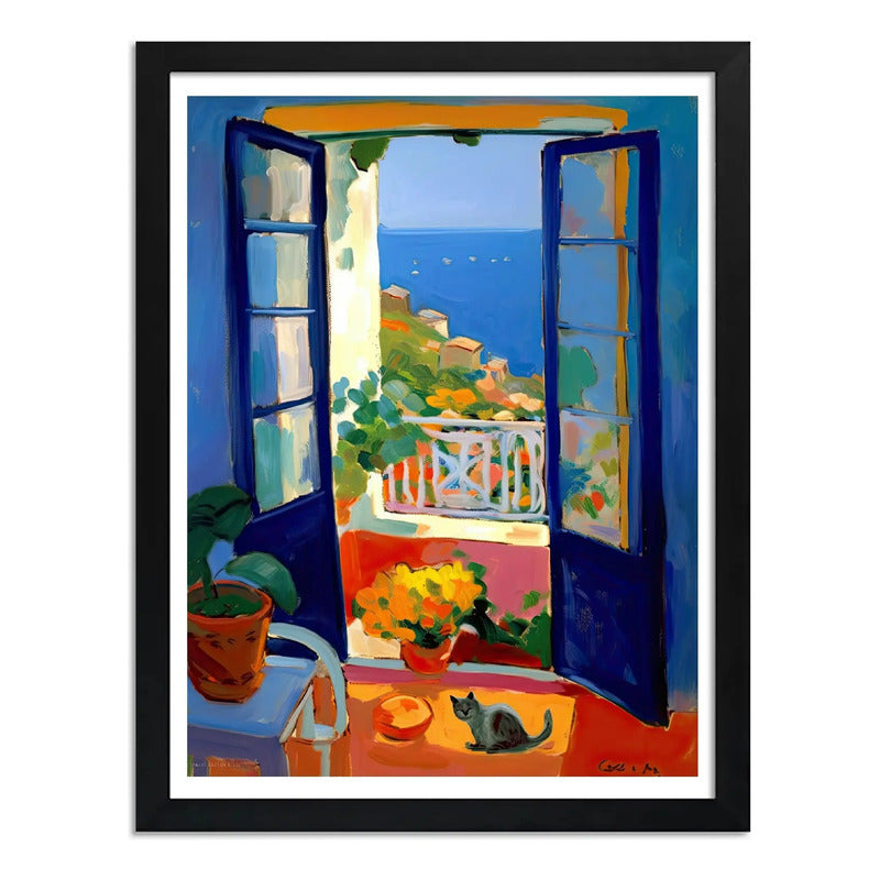 Cuadro Living Cocina Gato Ventana Amalfi Italia Matisse Arte Marco Negro