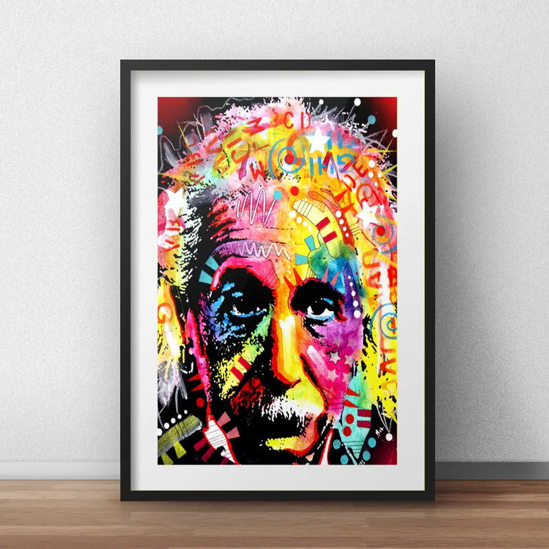 Cuadro Einstein Pop Art Cientifico Decoracion Con Paspartú Marco Negro