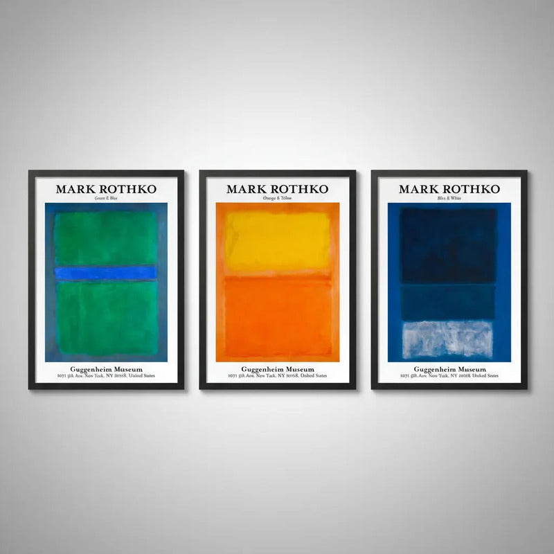 Set 3 Cuadros Living Dormitorio Mark Rothko Arte Abstracto Marco Negro