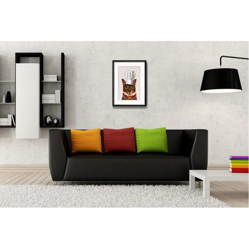 Cuadro Gato Chef Cocina Gourmet Decoracion Con Paspartú Marco Negro