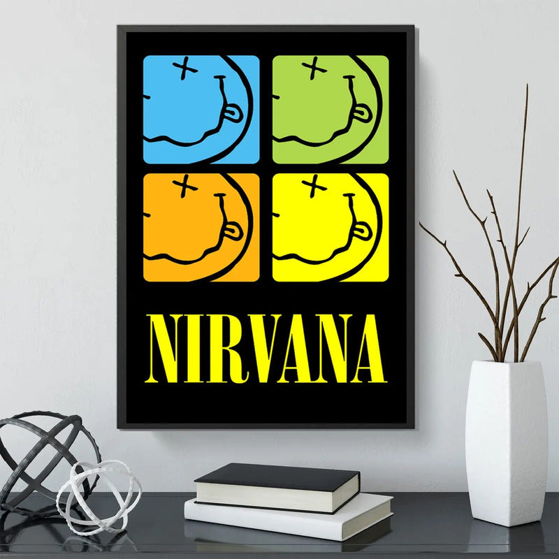 Cuadro Nirvana Smile Sonrisa Rock Grunge Musica Decoracion Marco Negro