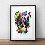 Cuadro Calavera Mariposa Pop Art Fashion Decoracion Paspartu Marco Negro