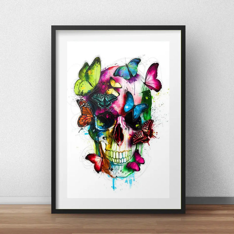 Cuadro Calavera Mariposa Pop Art Fashion Decoracion Paspartu Marco Negro