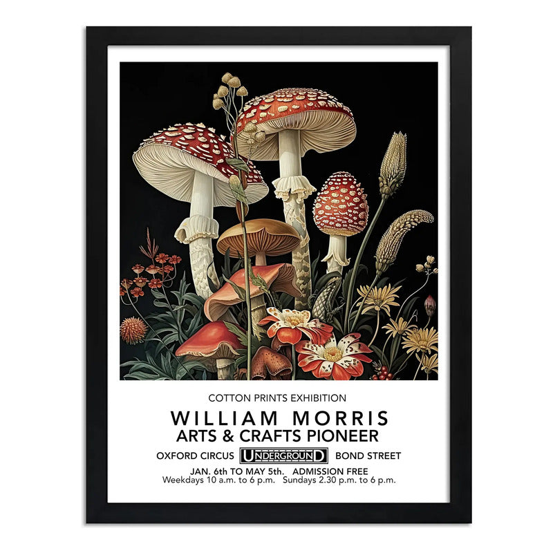 Cuadro Hongos William Morris Botanico Flores Exposición Marco Negro