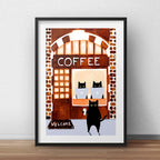 Cuadro Gato Negro Café Gatito Decoracion Brs1 Con Paspartú Marco Negro