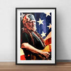 Cuadro Willie Nelson Bandera Estados Unidos Rock C/ Paspartú Marco Negro