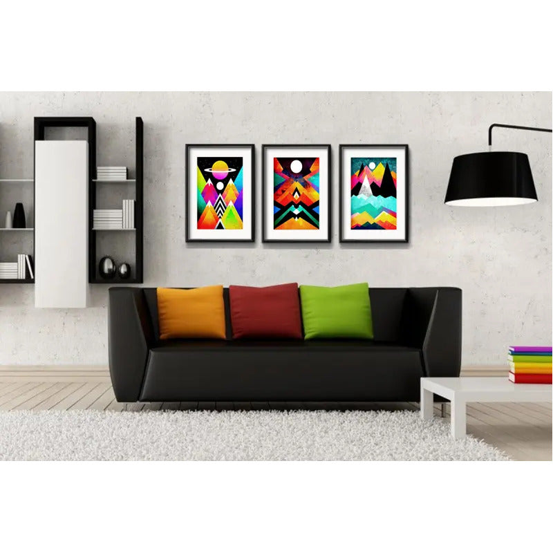 Set 3 Cuadros Geometrico Escandinavo Arte Color Con Paspartu