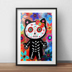 Cuadro Gato Perro Calavera Mexicana Decoracion Con Paspartú
