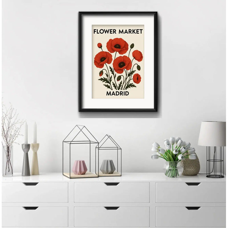 Cuadro Flower Market Madri Flores 53x43cm Con Paspartú Marco Negro