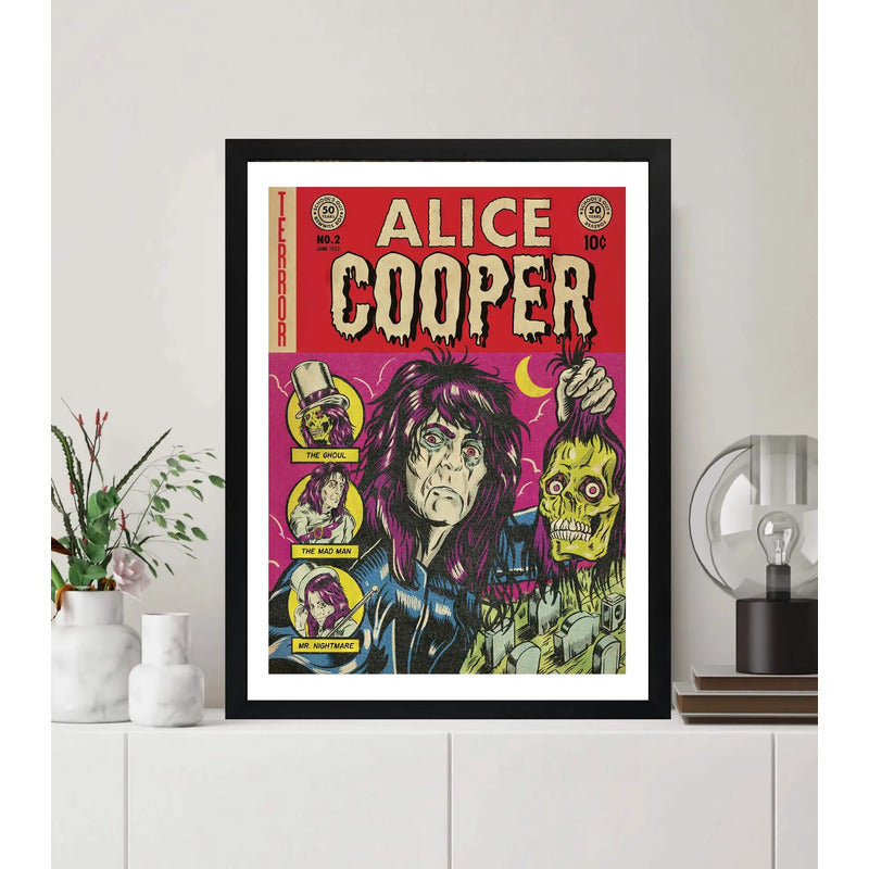 Cuadro Alice Cooper Terror Comics Calavera Rock Metal Musica Marco Negro