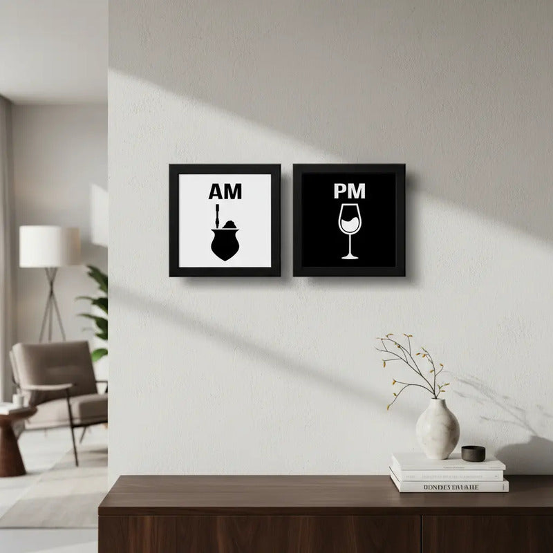 Set 2 Cuadros Am Pm Mate Vino Cocina Living Decoracion