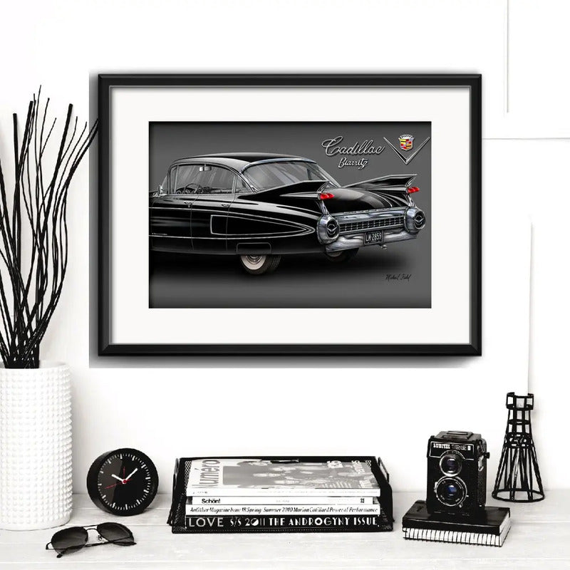 Cuadro Autos Antiguos Modelos Marcas Retro Arte Con Paspartu Cadillac Eldorado Biarritz Con Marco Negro