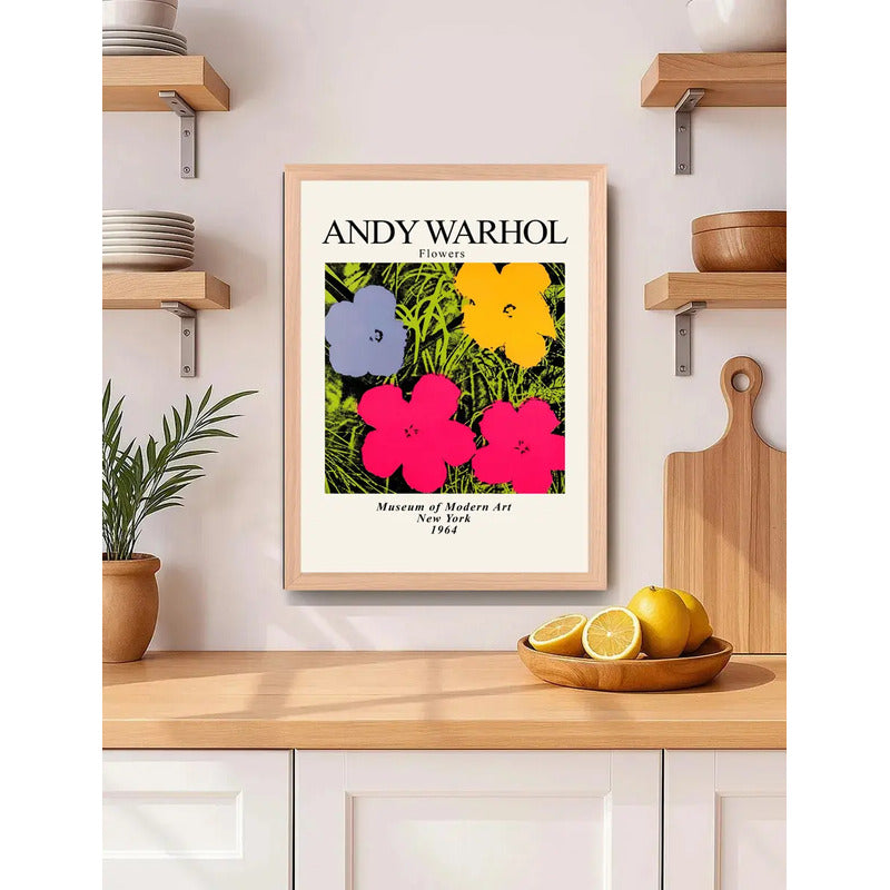 Cuadro Andy Warhol Flores Colors Pop Art Museo Marco Oak Marco Marrón Claro