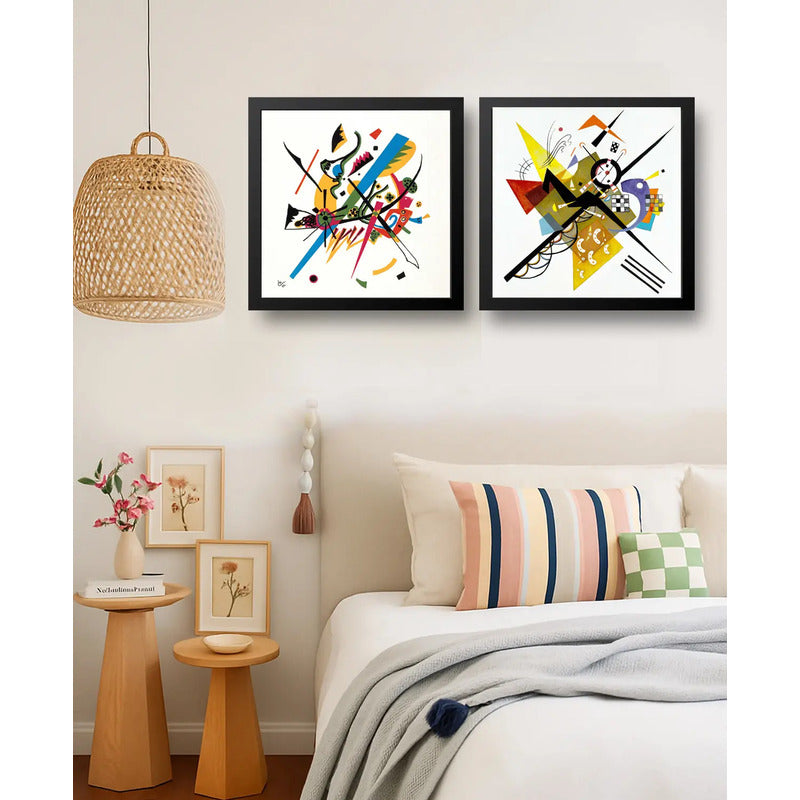 Set 2 Cuadros Kandinsky Abstracto Bauhaus Geometrico 33x33cm Marco Negro