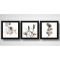 Set 3 Cuadros Flores Minimalista Nude Hojas Botanico 33x33cm Marco Negro