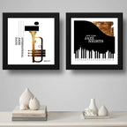 Set 2 Cuadros Jazz Nights New York Gold Piano Musica 33x33cm Marco Negro