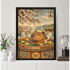 Cuadro Carpincho Banera Flores Cerezo Bano Japón Decoracion Marco Negro