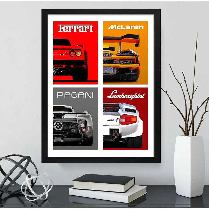 Cuadro Ferrari Mclaren Pagani Lamborghini Autos Deportivos Marco Negro