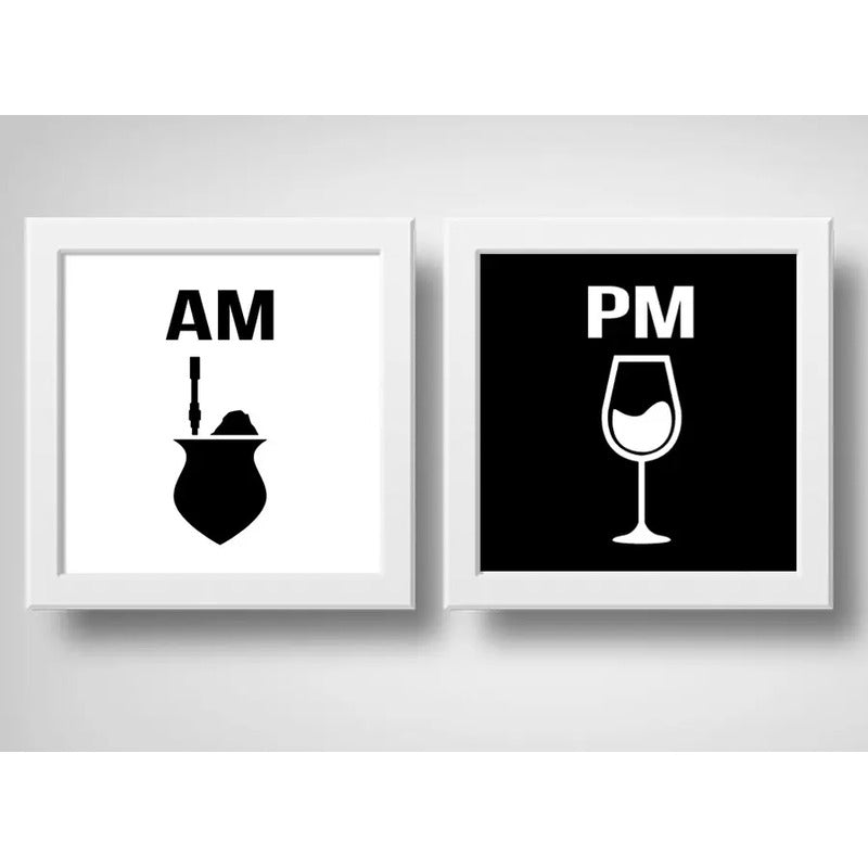 Set 2 Cuadros Am Pm Mate Vino Cocina Living Decoracion