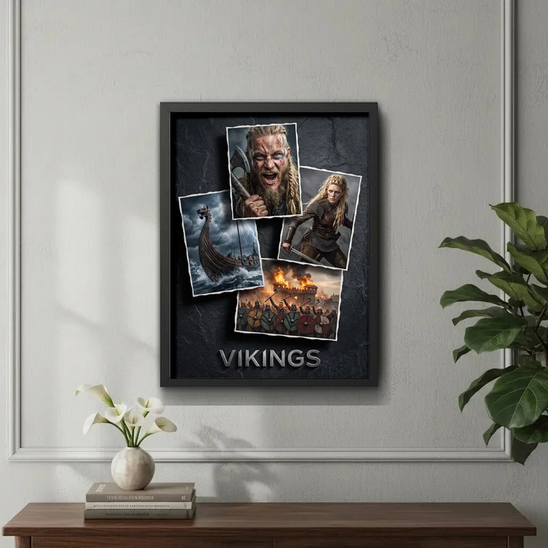 Cuadro Vikings Serie Tv Vikingos Arte Medieval Decoracion Marco Negro
