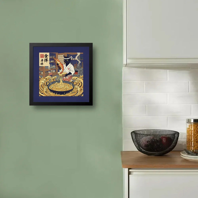 Cuadro Gato Negro Cocina Ramen Nigiri Arte Japonés Coleccion Marco Negro