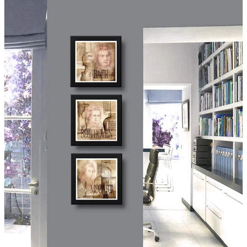 Set 3 Cuadros Beethoven Mozart Bach Art Música Clasica