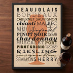Cuadro Vino Variedades Cepas Regiones Vinícola Arte Cocina Marco Negro