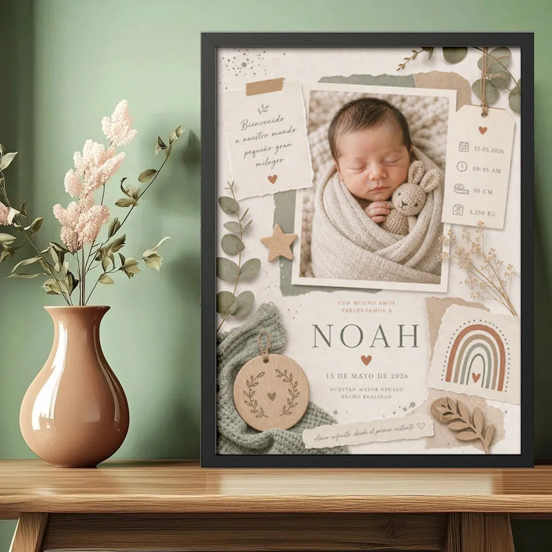 Cuadro Personalizado Nacimiento De Bebe Detalles Arte Regalo Modelo 2 Negro