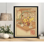 Cuadro Pikachu Cafe Barista Cocina Arte Japon Pokemon Anime Marco Negro