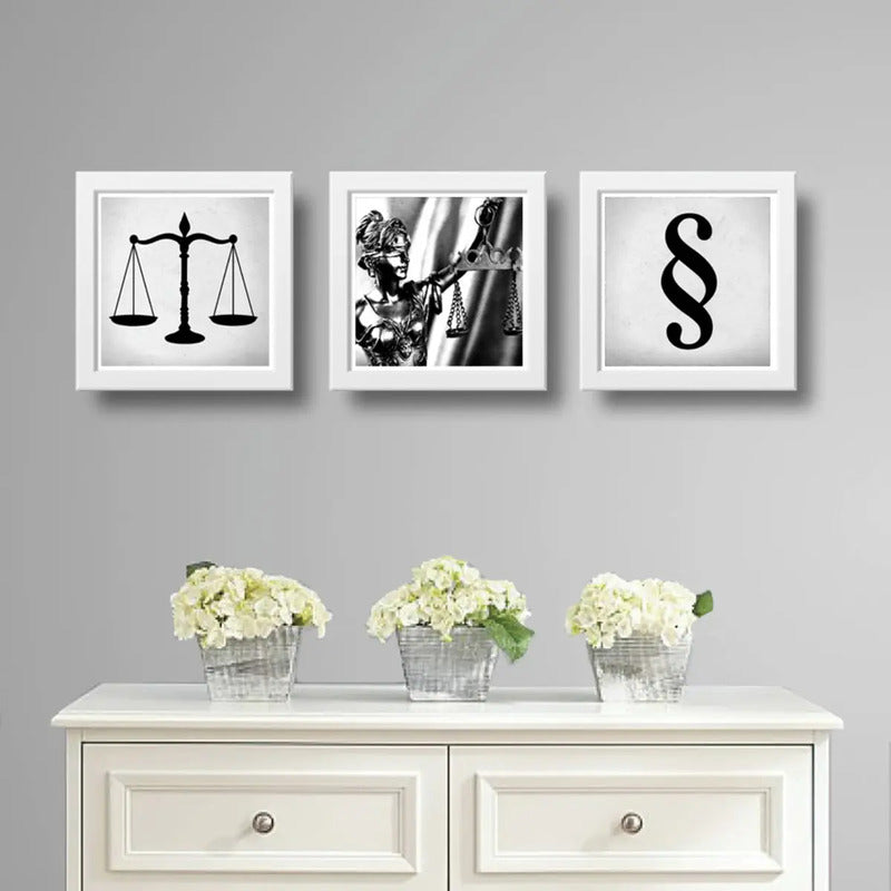 Set 3 Cuadros Abogado Diosa Justicia Juez Estudio Oficina B2
