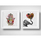 Set 2 Cuadros Hamsa Efefante Flores Amor Pop Art Decoracion