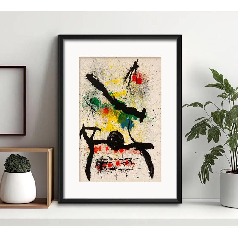 Cuadro Joan Miró Litografía Bs1 Arte Abstracto Con Paspartú Marco Negro